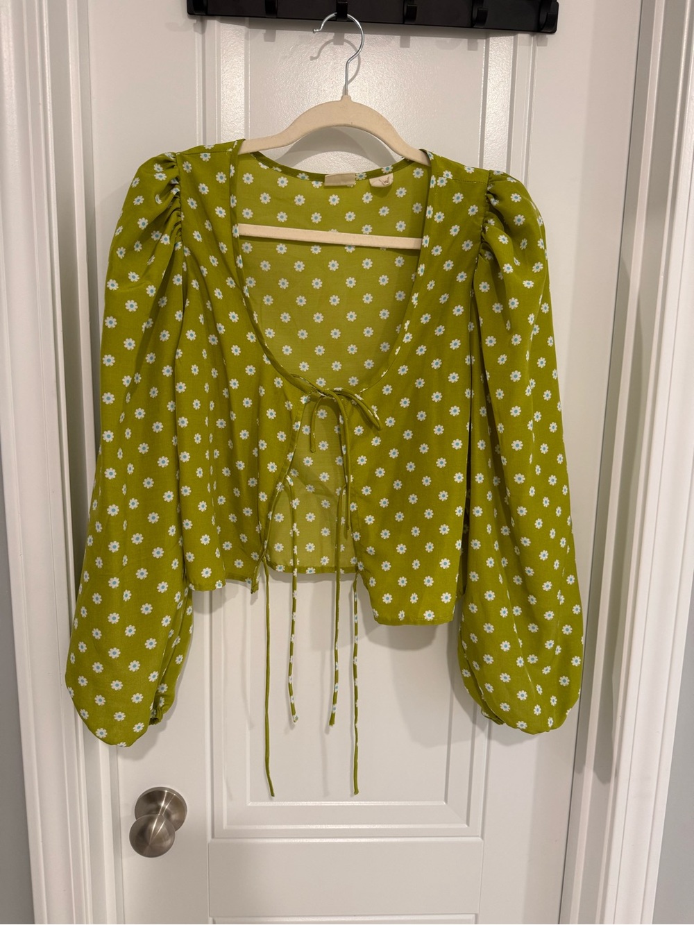 Levi's Olive Green Daisy Tie-Front Puff Sleeve Blouse
